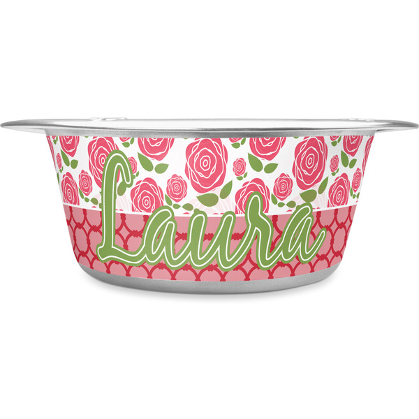 Custom Roses Stainless Steel Dog Bowl - Large (Personalized)