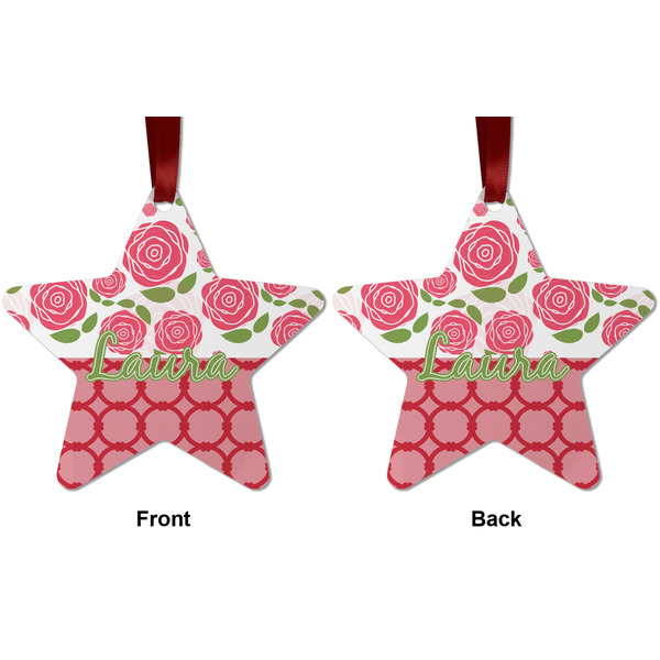Roses Metal Star Ornament - Front and Back