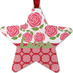 Roses Metal Star Ornament - Double Sided w/ Name or Text