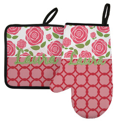 Roses Left Oven Mitt & Pot Holder Set w/ Name or Text