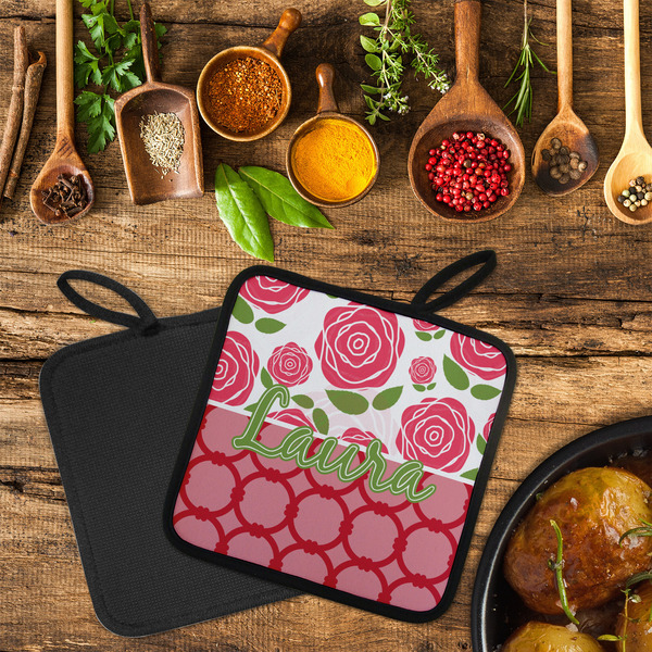 Roses Neoprene Pot Holder - Set of 2  LIFESTYLE (Flatlay)