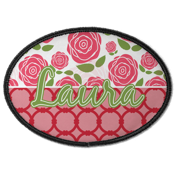Custom Roses Iron On Oval Patch w/ Name or Text