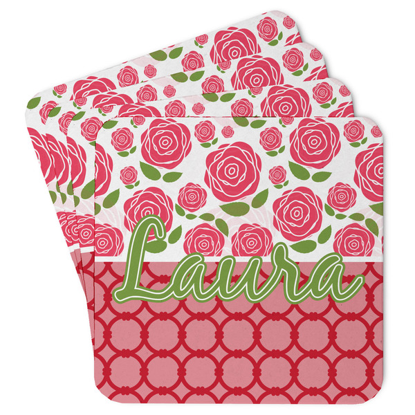 Custom Roses Paper Coasters w/ Name or Text