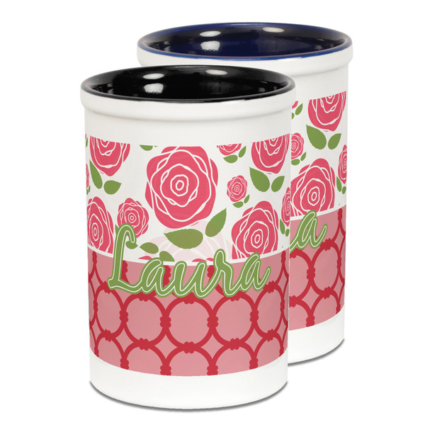 Custom Roses Ceramic Pencil Holder - Large