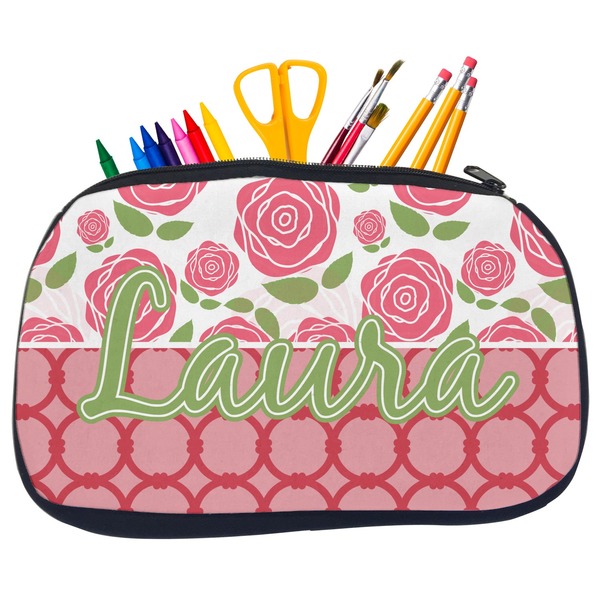 Custom Roses Neoprene Pencil Case - Medium w/ Name or Text
