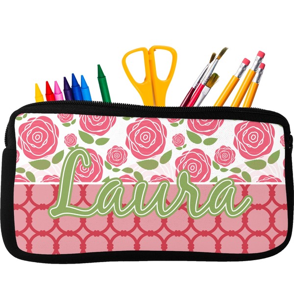Custom Roses Neoprene Pencil Case - Small w/ Name or Text