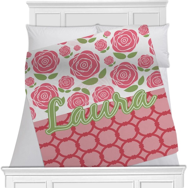 Custom Roses Minky Blanket - Toddler / Throw - 60"x50" - Single Sided (Personalized)