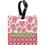 Roses Plastic Luggage Tag - Square w/ Name or Text