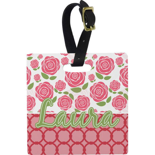 Custom Roses Plastic Luggage Tag - Square w/ Name or Text
