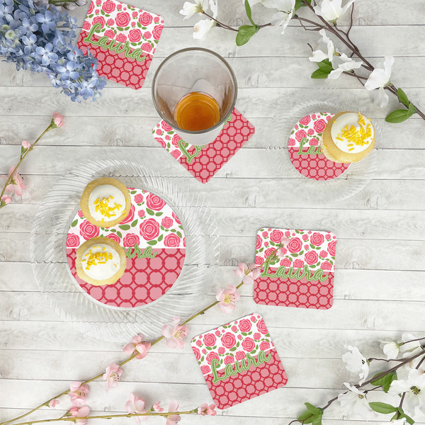 Roses Plastic Party Appetizer & Dessert Plates - In Context