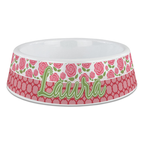 Custom Roses Plastic Dog Bowl - Large (Personalized)