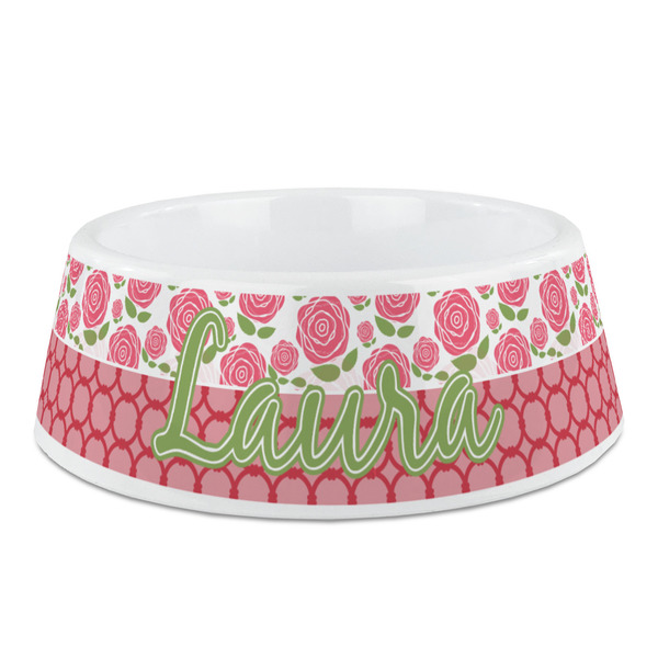 Custom Roses Plastic Dog Bowl - Medium (Personalized)