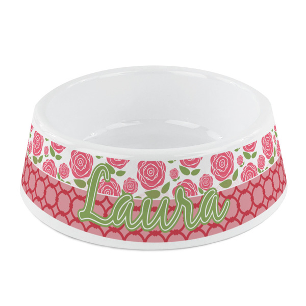 Custom Roses Plastic Dog Bowl - Small (Personalized)