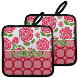 Roses Pot Holders - Set of 2 w/ Name or Text