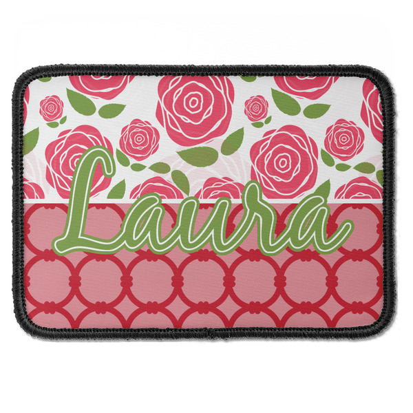 Custom Roses Iron On Rectangle Patch w/ Name or Text