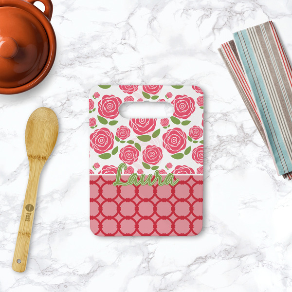 Roses Rectangle Trivet with Handle - LIFESTYLE