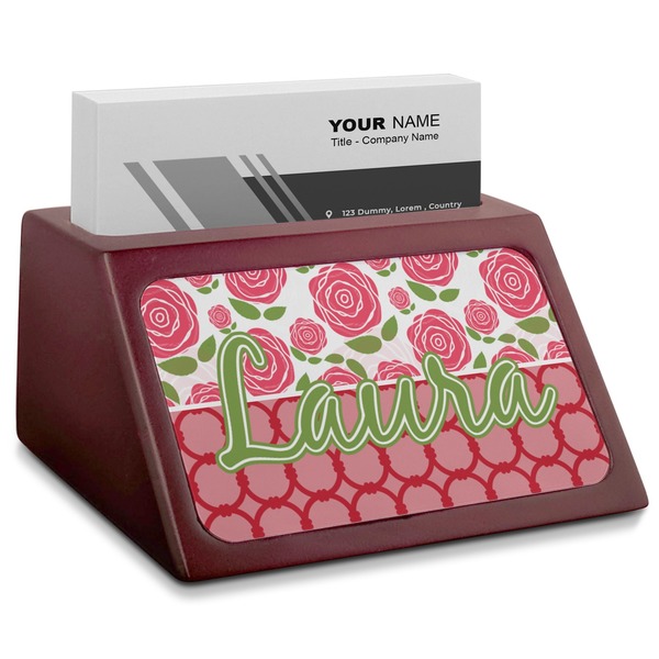 Custom Roses Red Mahogany Business Card Holder (Personalized)