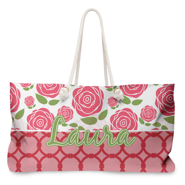 Custom Roses Large Tote Bag with Rope Handles (Personalized)