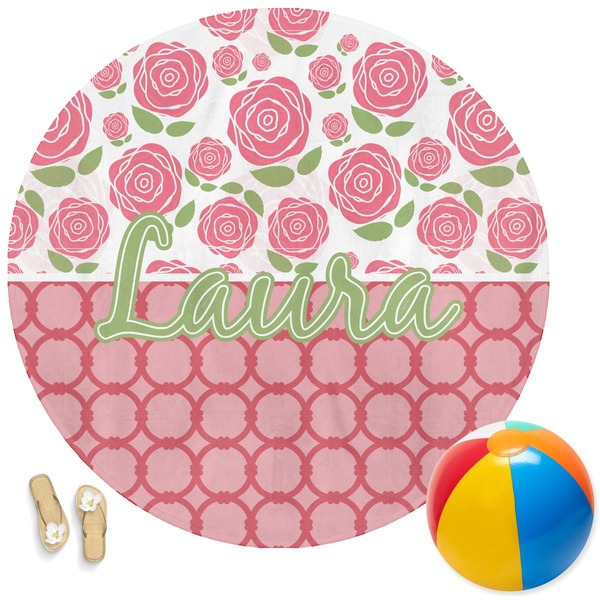 Custom Roses Round Beach Towel (Personalized)