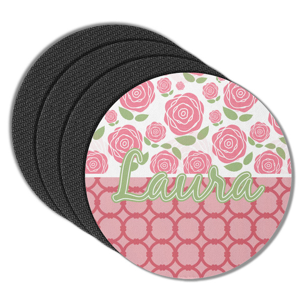 Custom Roses Round Rubber Backed Coasters - Set of 4 (Personalized)