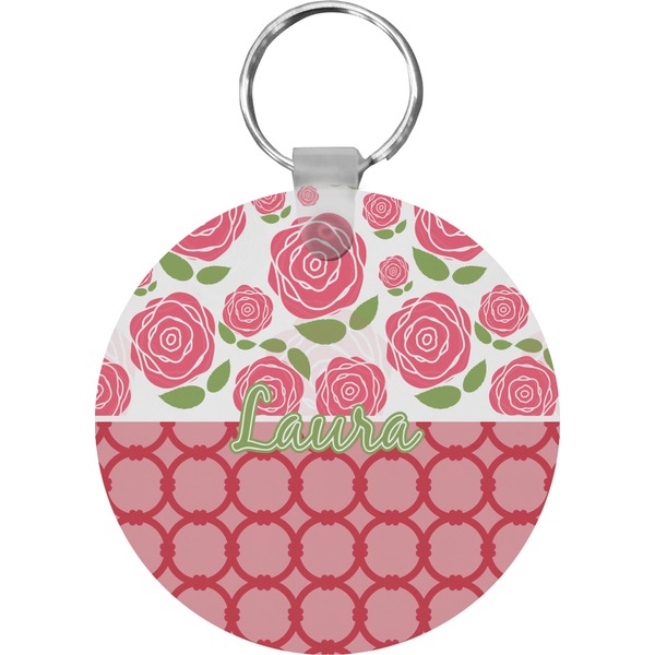 Custom Roses Round Plastic Keychain (Personalized)