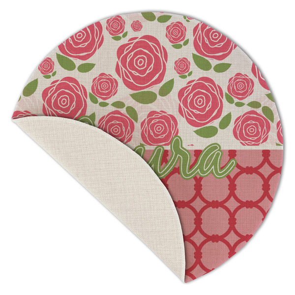 Roses Round Linen Placemats - Front (folded corner single sided)