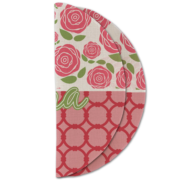 Roses Round Linen Placemats - HALF FOLDED (double sided)