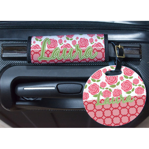 Roses Round Luggage Tag & Handle Wrap - In Context