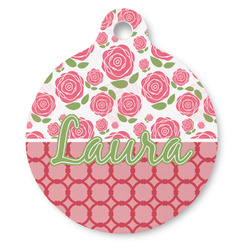 Roses Round Pet ID Tag - Large (Personalized)