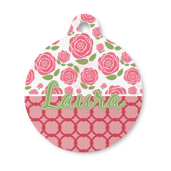 Custom Roses Round Pet ID Tag - Small (Personalized)