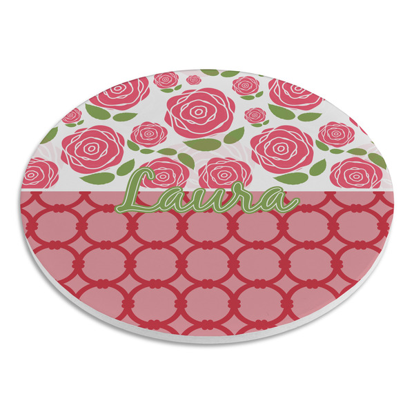 Roses Round Stone Trivet - Angle View