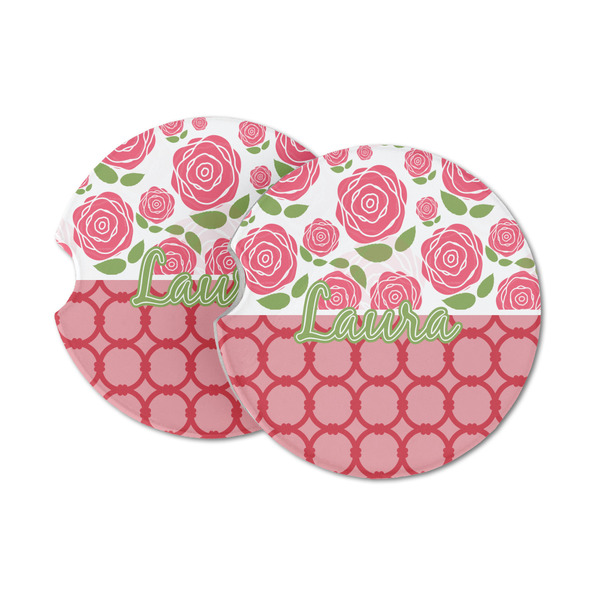 Custom Roses Sandstone Car Coasters - Set of 2 (Personalized)