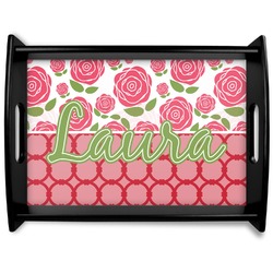 Roses Black Wooden Tray - Large (Personalized)