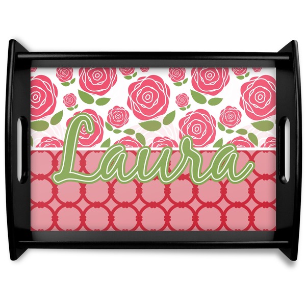Custom Roses Black Wooden Tray - Large (Personalized)
