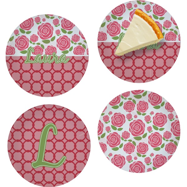 Custom Roses Set of 4 Glass Appetizer / Dessert Plate 8" (Personalized)