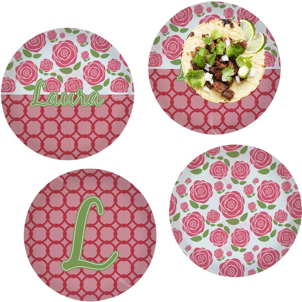 Custom Roses Set of 4 Glass Lunch / Dinner Plate 10" (Personalized)
