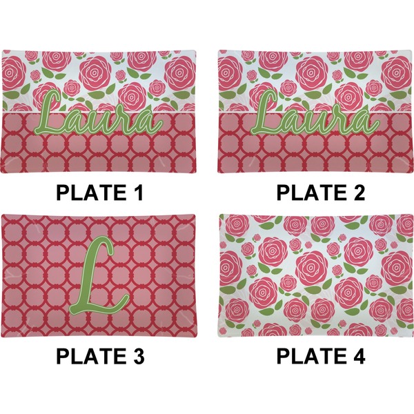 Roses Set of Rectangular Dinner Plates (Approval)