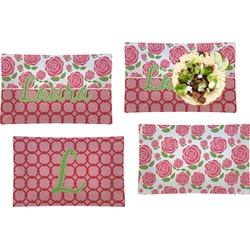 Roses Set of 4 Glass Rectangular Lunch / Dinner Plate (Personalized)