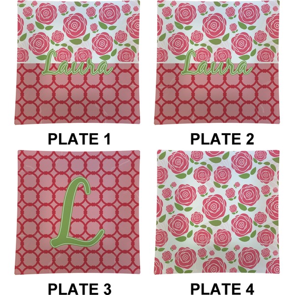 Roses Set of Square Dinner Plates (Approval)