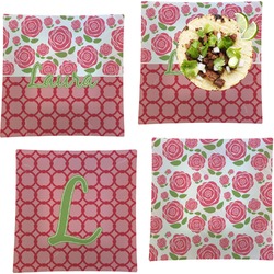 Roses Set of 4 Glass Square Lunch / Dinner Plate 9.5" (Personalized)