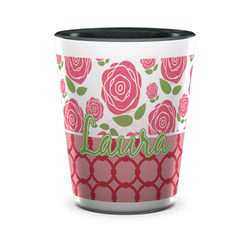 Roses Ceramic Shot Glass - 1.5 oz - Two Tone - Set of 4 (Personalized)