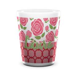 Roses Ceramic Shot Glass - 1.5 oz - White - Set of 4 (Personalized)