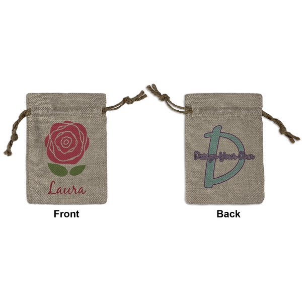 Custom Roses Small Burlap Gift Bag - Front & Back (Personalized)
