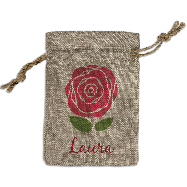 Custom Roses Small Burlap Gift Bag - Front (Personalized)