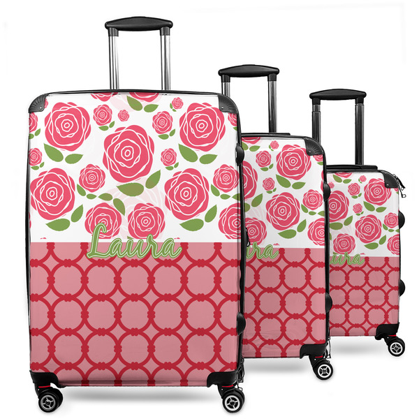 Custom Roses 3 Piece Luggage Set - 20" Carry On, 24" Medium Checked, 28" Large Checked (Personalized)