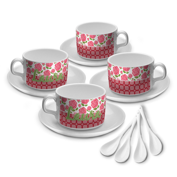 Custom Roses Tea Cup - Set of 4 (Personalized)