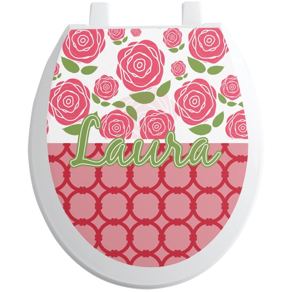 Custom Roses Toilet Seat Decal - Round (Personalized)