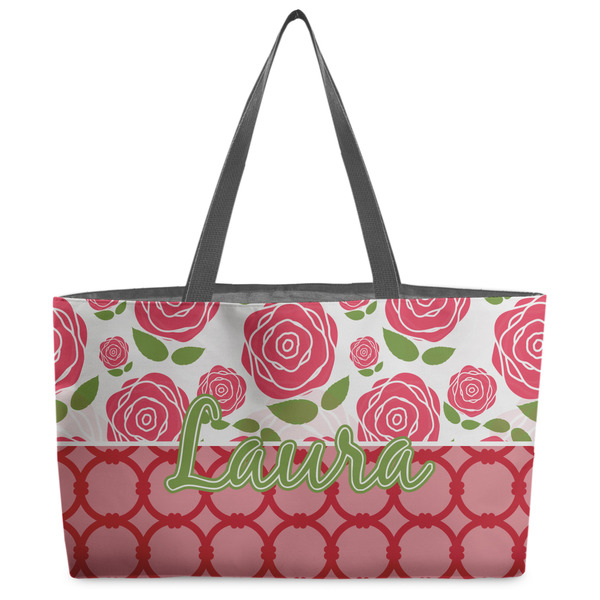 Custom Roses Beach Totes Bag - w/ Black Handles (Personalized)