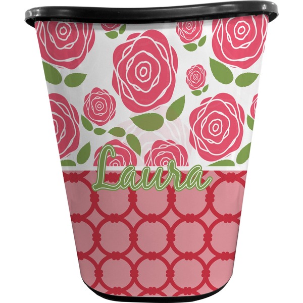 Custom Roses Waste Basket - Double Sided (Black) (Personalized)