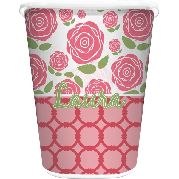 Custom Roses Waste Basket - Double Sided (White) (Personalized)